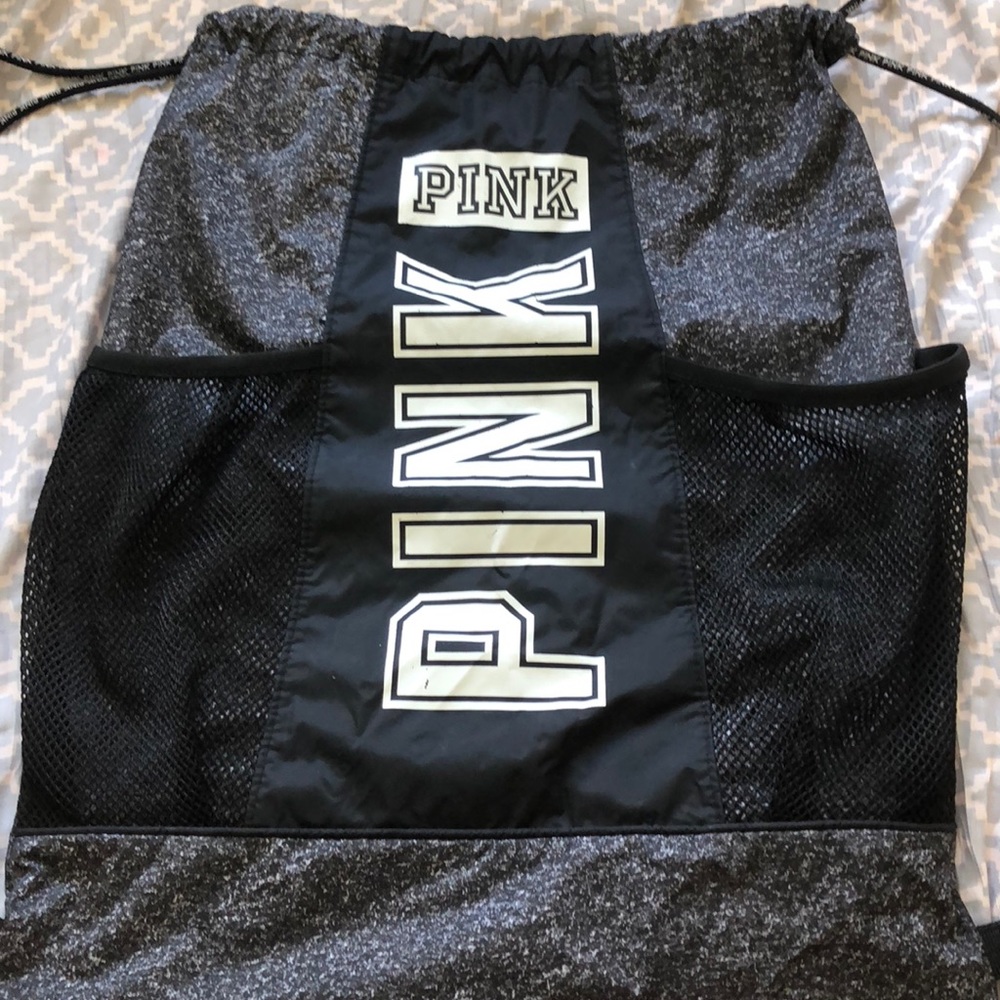 Pink ( black and grey) drawstring bag